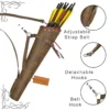 Leather Back Arrow Quiver tiger brown model showing adjustable strap detachable hooks and belt hook