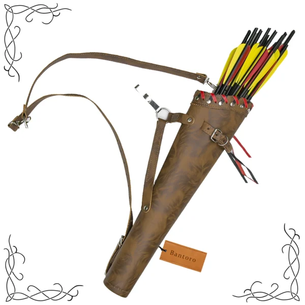 Leather Back Arrow Quiver tiger brown finish loaded with arrows