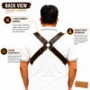 Leather Rifle Cartridge Bandolier Belt back view with X-back support design and adjustable leather straps