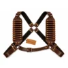 Leather Rifle Cartridge Bandolier Belt full grain cowhide chest harness brown flat product view with 20 shell pouches