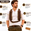 Leather Rifle Cartridge Bandolier Belt front view worn as adjustable chest harness with 20 cartridge holders