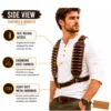 Leather Rifle Cartridge Bandolier Belt side profile showing ergonomic chest harness design and ammo loops