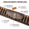 Leather Shotshell Bandolier Belt close-up showing genuine leather utility pouch and reinforced stitching