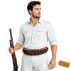 Leather Shotshell Bandolier Belt worn around waist during hunting with shotgun and outdoor shooting gear