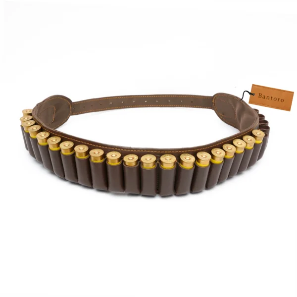 Premium Leather Shotgun Cartridge Belt brown genuine leather ammo belt isolated product image