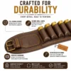 Premium Leather Shotgun Cartridge Belt brown close-up showing genuine leather stitching and shell loops