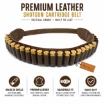 Premium Leather Shotgun Cartridge Belt brown genuine leather ammo belt holding 20 shells main product view