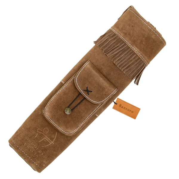 Leather Back Quiver suede brown flat front view with pocket