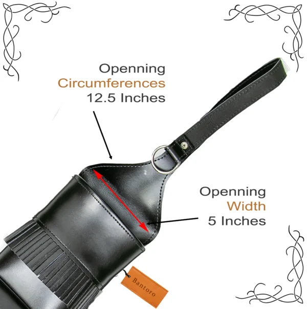 Leather Archery Quiver black close up showing wide arrow opening