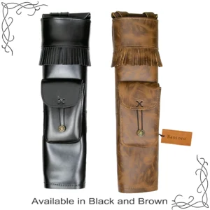 Leather Archery Quiver available in black and tiger brown genuine cowhide leather