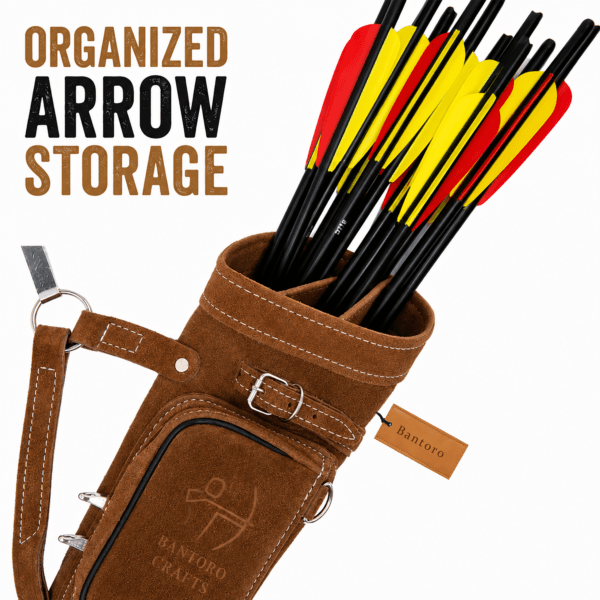 Leather Archery Quiver with organized arrow storage keeping arrows separated and easy to access.