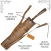 Leather Archery Quiver tiger brown rear view with adjustable shoulder straps and quick release hooks