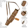 Leather Archery Quiver tiger brown with patch pocket quick release hooks and large opening