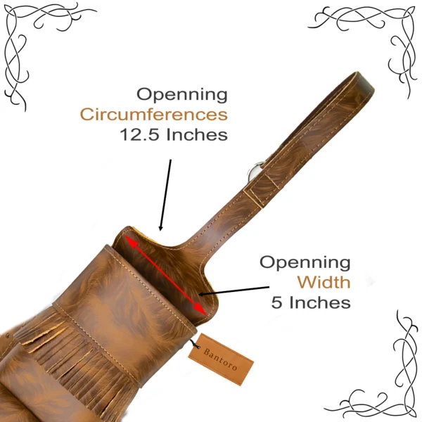 Leather Archery Quiver tiger brown close up showing wide arrow opening