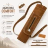 Leather Back Quiver featuring an adjustable suede shoulder strap with a durable buckle for a customized fit.