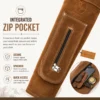 Leather Back Quiver with an integrated front zip pocket for secure storage of archery accessories and everyday essentials.