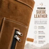 Close-up of a Leather Back Quiver highlighting premium suede leather texture, reinforced stitching, and durable zipper construction.