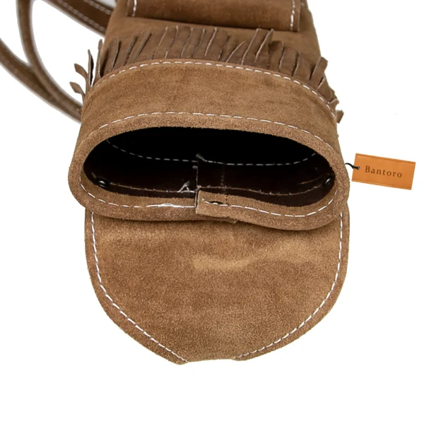 Leather Back Quiver suede brown close-up of arrow compartment opening