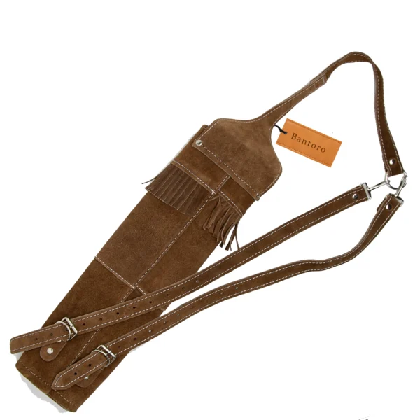 Leather Back Quiver suede brown side angled view with adjustable straps