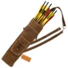 Leather Back Quiver suede brown loaded with archery arrows