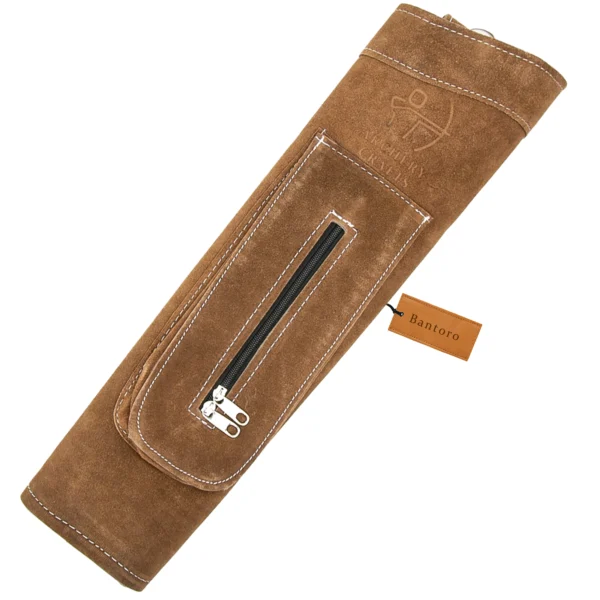 Leather Back Quiver with Zip Pocket suede brown leather straight front view