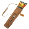 Leather Back Quiver with Zip Pocket holding traditional archery arrows with adjustable shoulder strap