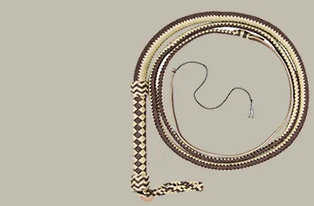 Paracord whips products including handcrafted nylon bullwhips and training whips