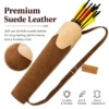 Suede leather archery back quiver showcasing premium suede leather texture with adjustable shoulder strap and durable construction.