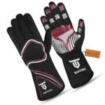 Go karting gloves side angle view with ergonomic pre-curved fit and silicone grip
