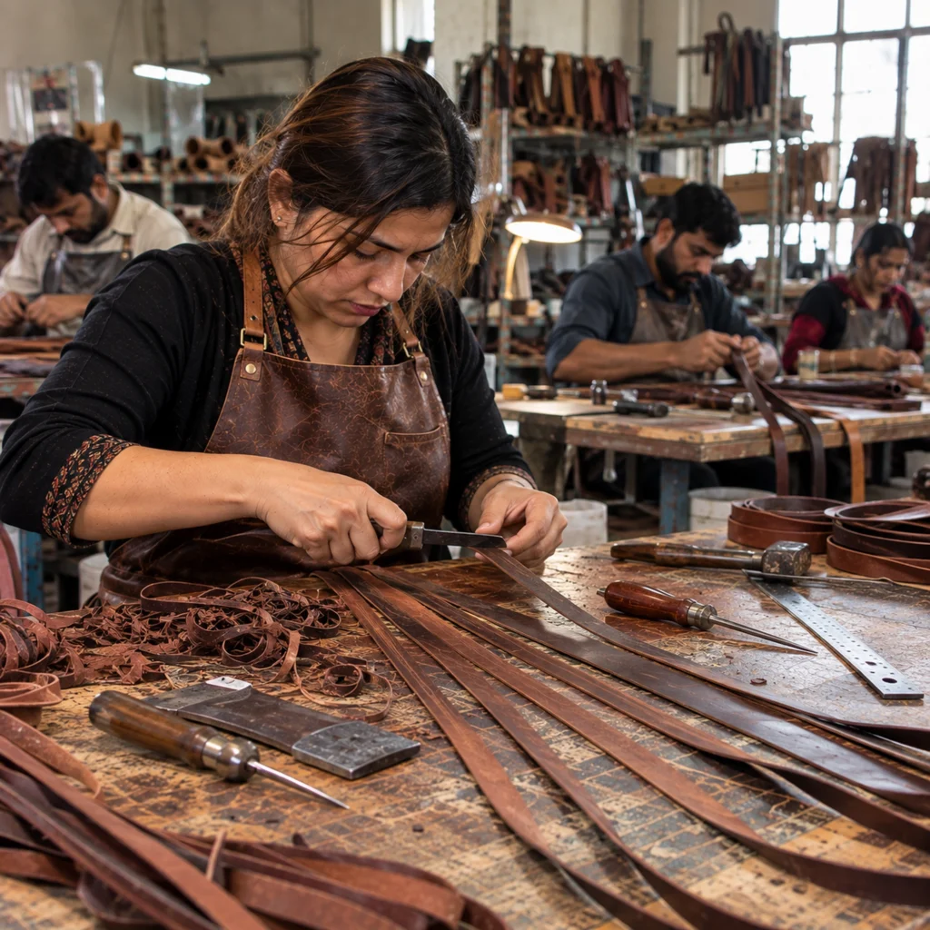 Preparing tapered leather strips for bullwhip braiding