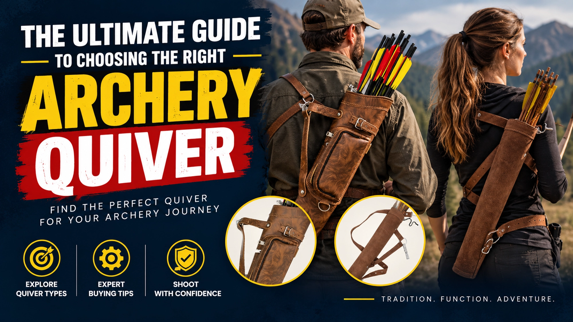 Man and woman wearing leather archery quivers – ultimate guide to choosing the right archery quiver
