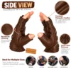 Leather Fingerless Driving Gloves in brown shown from the side with reinforced seams and examples of driving, cycling and gym use.