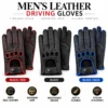 Men's Leather Driving Gloves front view showing black red, all black and black blue genuine leather colour variations