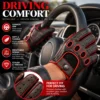 Men's Leather Driving Gloves black and red worn while driving with contrast stitching and perforated leather fingers