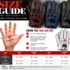 Men's Leather Driving Gloves size guide showing black, red and blue variations with hand circumference measurements S to XL