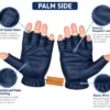 Leather Fingerless Driving Gloves in navy blue showing soft sheepskin palms, reinforced thumb seams and elasticated wrist construction.